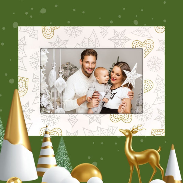 Cornice in legno bianca con decorazioni argento e oro - Natale (stampa della foto inclusa)
