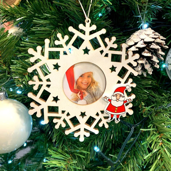 Addobbo natalizio bianco Snowflake Babbo Natale personalizzato (stampa della foto inclusa)