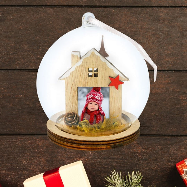 Palla in vetro e legno personalizzata - Natale (stampa della foto inclusa)